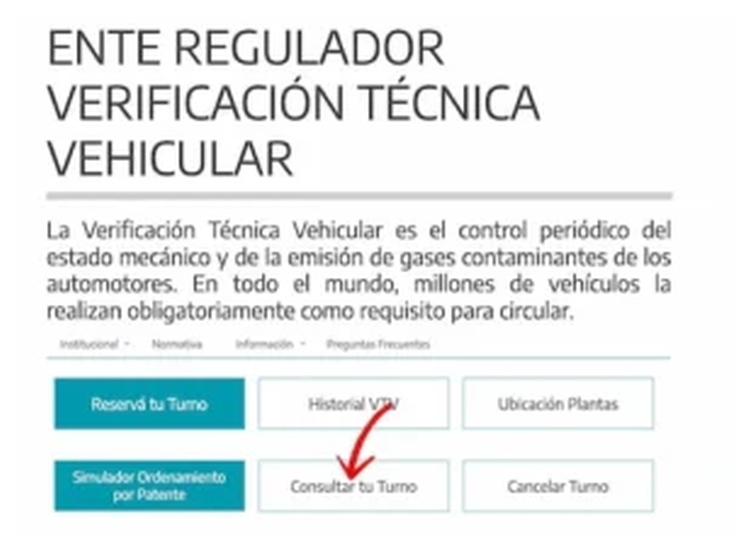 Paso 1 para consultar o cambiar el turno de la VTV en Necochea