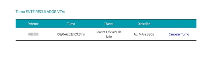 Paso 3 para consultar o cambiar el turno de la VTV en Necochea